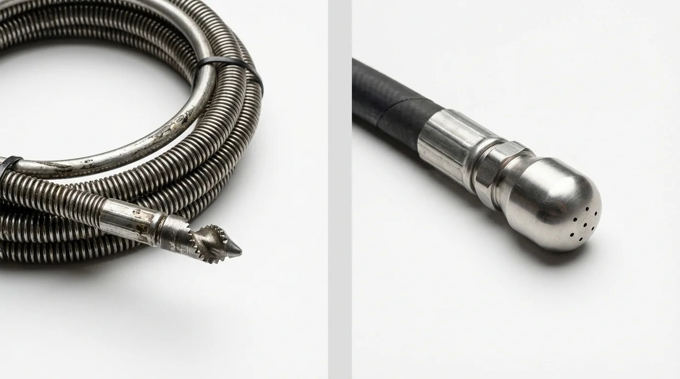 Drain snake cable and hydro jetting nozzle used for drain cleaning in Gilcrest, CO