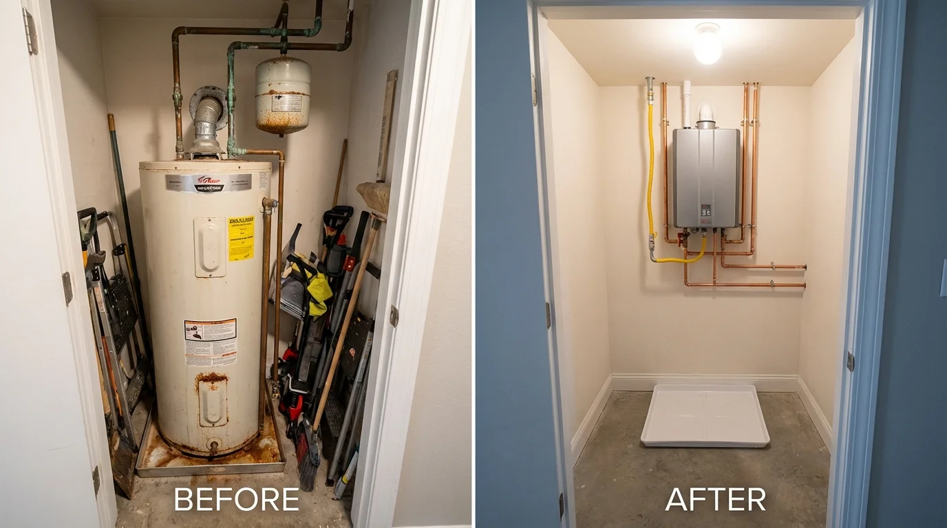 Tank water heater versus wall-mounted tankless unit comparison for Gilcrest, CO homeowners