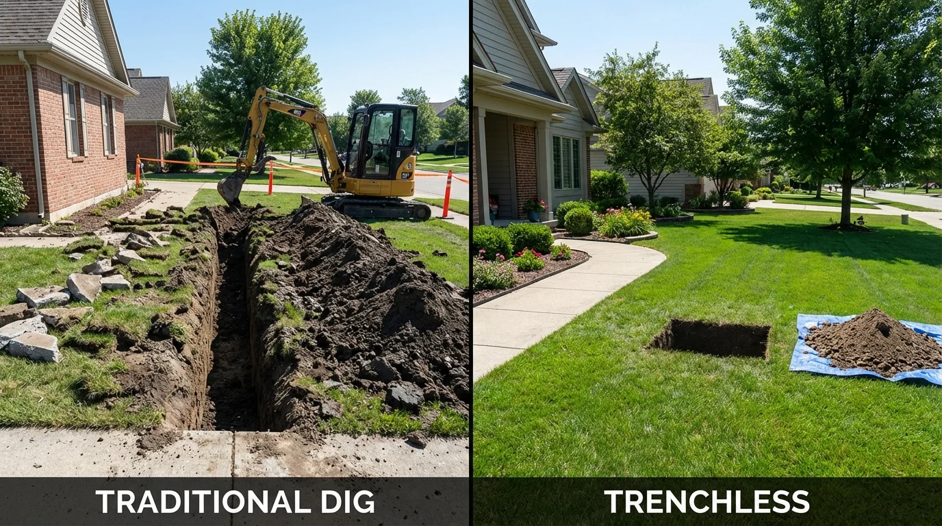 Trenchless sewer repair with minimal yard damage versus traditional excavation in Gilcrest, CO